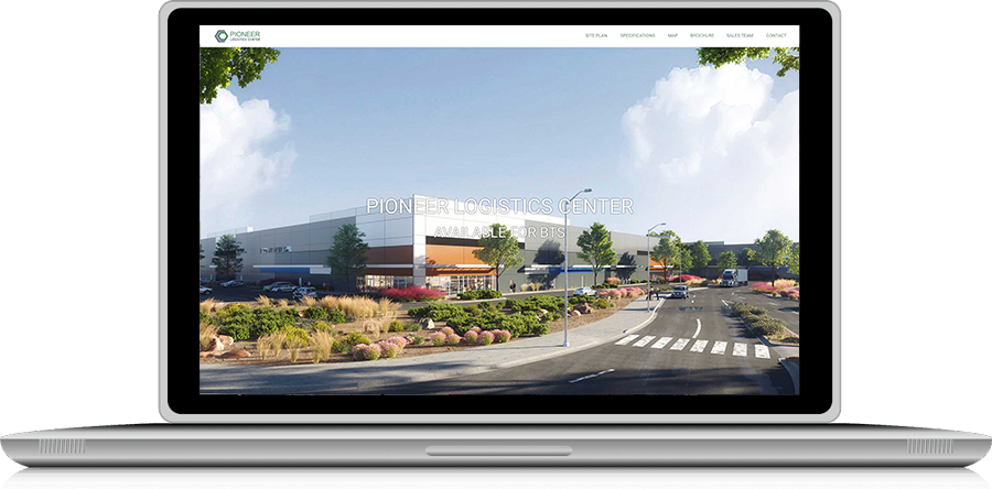 image of laptop displaying home page of pioneer logistics website